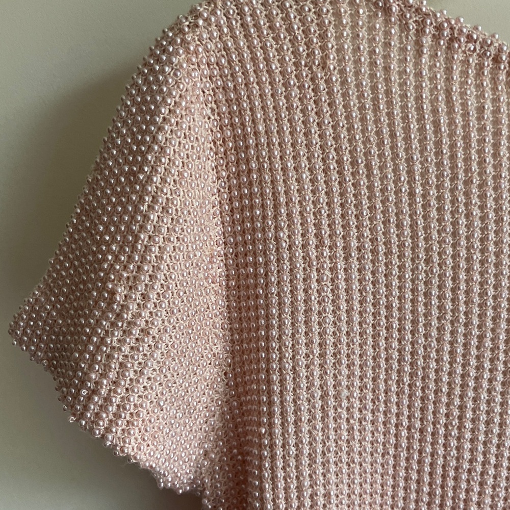 RALPH LAUREN Light Pink Silk Beaded Short Sleeve Top Women’s Size M - Picture 6 of 7